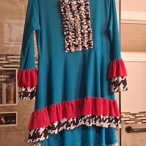 Teal and Red Ruffle Dress